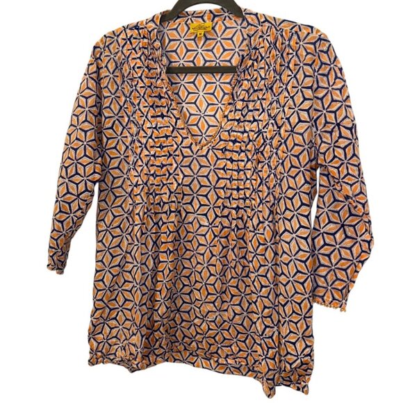 Roberta Roller Rabbit blue orange Indian Block Print Star Fruit tunic to… - Picture 1 of 7